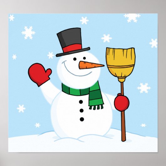 Snowman Holding A Broom Poster ポスター (正面)