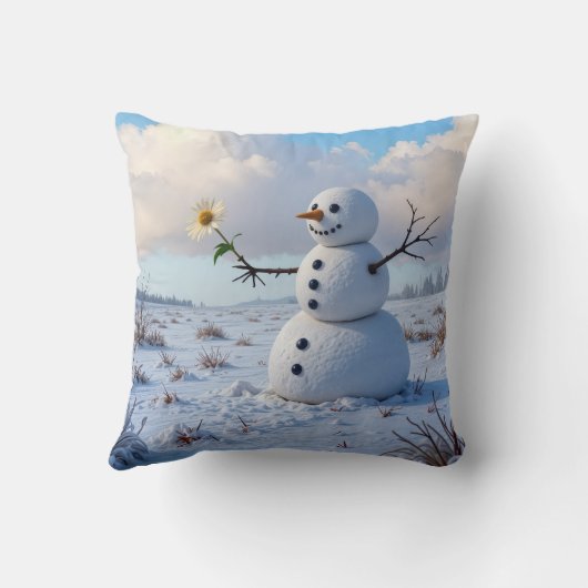 Snowman Holding a White Daisy クッション (裏面)