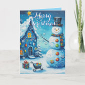 Snowman House – Whimsical Personalized Christmas G カード (正面)