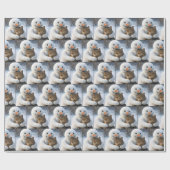 Snowman Hugging a Tabby Cat ラッピングペーパー (フラット)