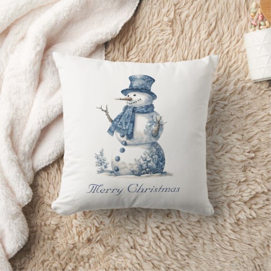 Snowman in Delft Blue, customizable クッション (ブランケット)