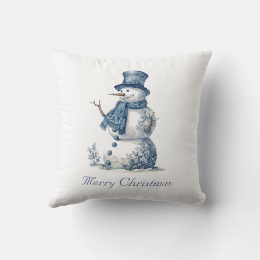 Snowman in Delft Blue, customizable クッション (裏面)