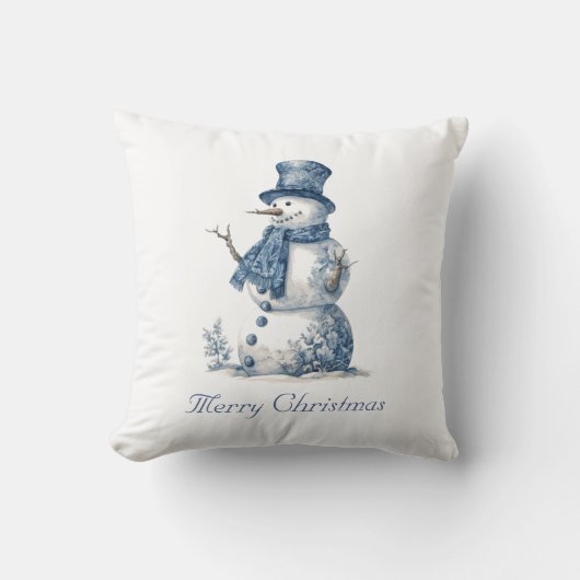 Snowman in Delft Blue, customizable クッション (正面)