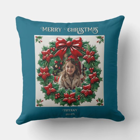 Snowman in Snow Throw Pillow クッション (裏面)