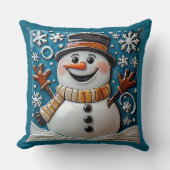Snowman in Snow Throw Pillow クッション (正面)