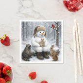 Snowman In Winter Woods With Animal Friends スタンダードカクテルナプキン (インサイチュ)