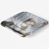 Snowman In Winter Woods With Animal Friends ペーパープレート (傾斜あり)