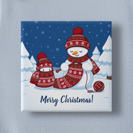 Snowman Knitting Christmas Scarf 缶バッジ