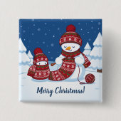 Snowman Knitting Christmas Scarf 缶バッジ (正面)