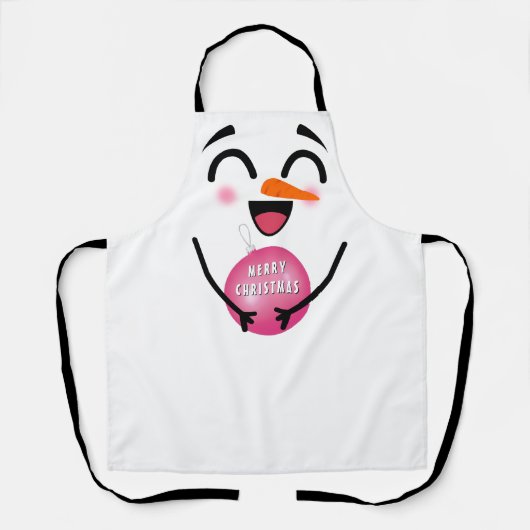 Snowman Merry Christmas Cute Smiling Face Winter エプロン (正面)