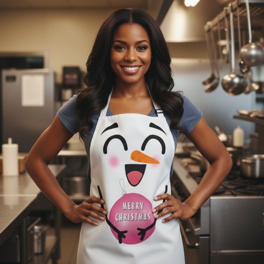Snowman Merry Christmas Cute Smiling Face Winter エプロン
