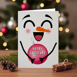 Snowman Merry Christmas Cute Smiling Face Winter カード