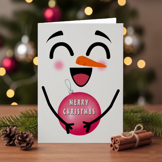 Snowman Merry Christmas Cute Smiling Face Winter カード