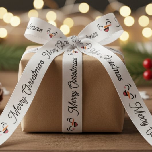 Snowman Merry Christmas Cute Smiling Face Winter サテンリボン