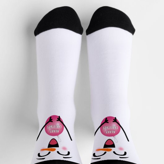 Snowman Merry Christmas Cute Smiling Face Winter ソックス (上部)