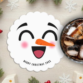 Snowman Merry Christmas Cute Smiling Face Winter ペーパーコースター