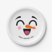 Snowman Merry Christmas Cute Smiling Face Winter ペーパープレート (正面)