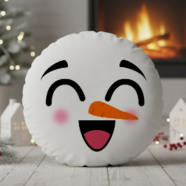 Snowman Merry Christmas Cute Smiling Face Winter ラウンドクッション