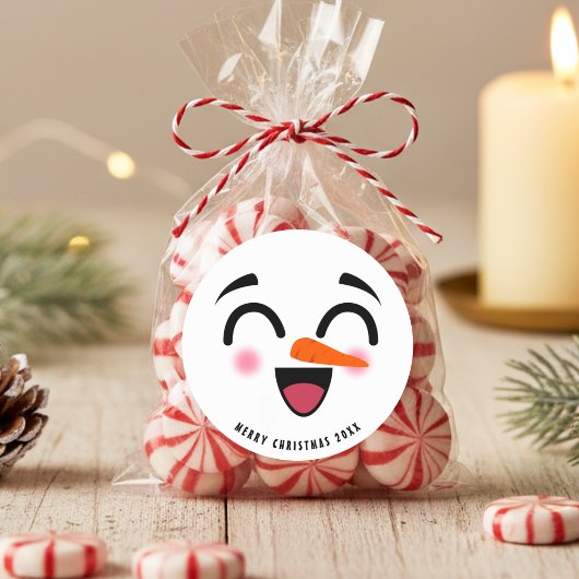 Snowman Merry Christmas Cute Smiling Face Winter ラウンドシール