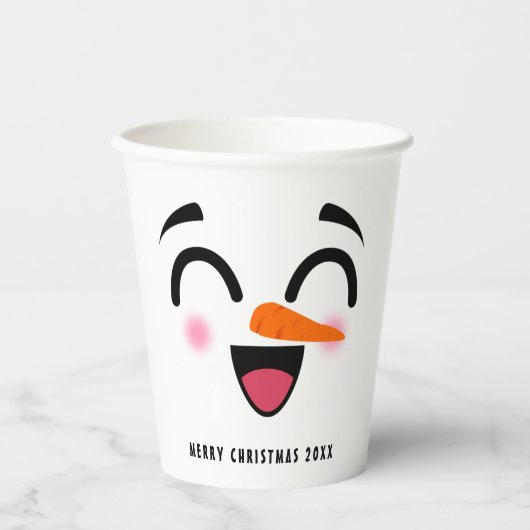 Snowman Merry Christmas Cute Smiling Face Winter 紙コップ (正面)