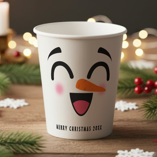 Snowman Merry Christmas Cute Smiling Face Winter 紙コップ