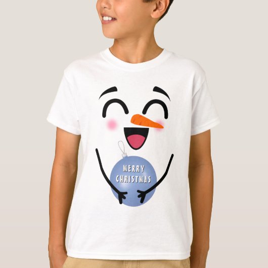 Snowman Merry Christmas Cute Smiling Face Winter Tシャツ (正面)
