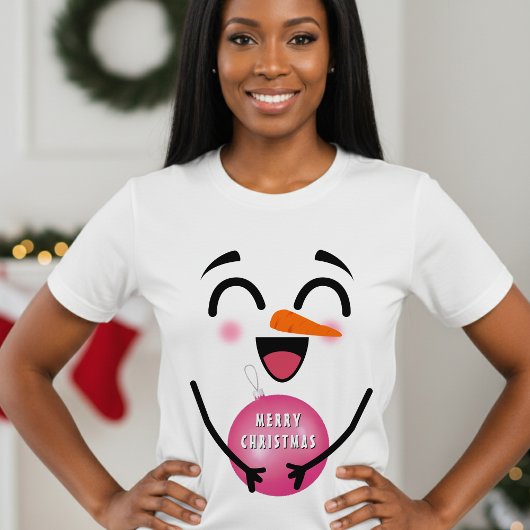 Snowman Merry Christmas Cute Smiling Face Winter Tシャツ