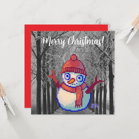 Snowman, Merry Christmas pixelart, Pixel Art カード (正面/裏面インサイチュ)
