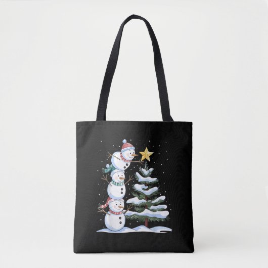 Snowman Merry Christmas Santa Claus Tree Snow Fami トートバッグ (正面)