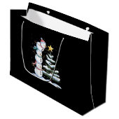 Snowman Merry Christmas Santa Claus Tree Snow Fami ラージペーパーバッグ (正面アングル)