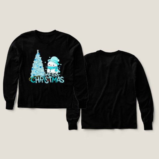  Snowman Merry Christmas Santa Tree Snow Tshirt (デザイン 正面＆背面)