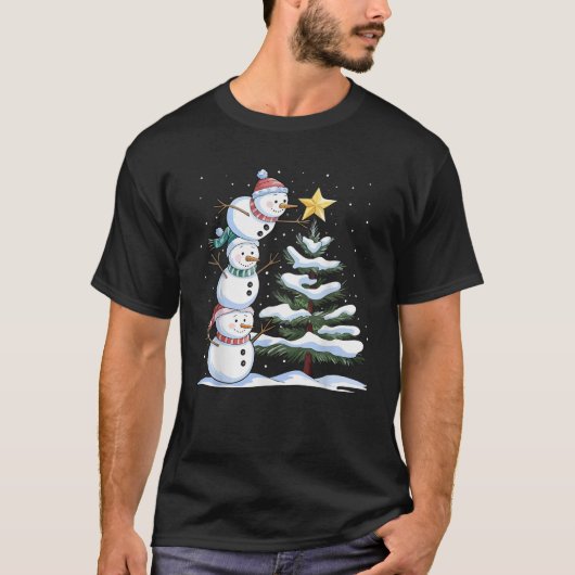 Snowman Merry Christmas Xmas Tree Snow Family Paja Tシャツ (正面)