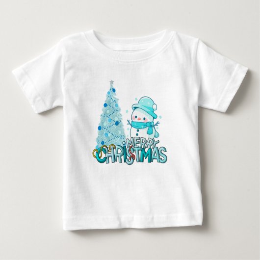 Snowman Merry Christmas Xmas Tree Snow T-Shirt ベビーTシャツ (正面)