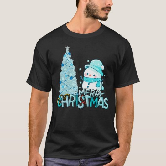 Snowman Merry Christmas Xmas Tree Snow T-Shirt Tシャツ (正面)