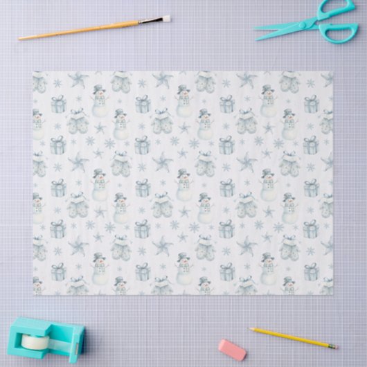 Snowman & Mittens Tissue Paper – Blue Winter Gift  薄葉紙 (クラフト)