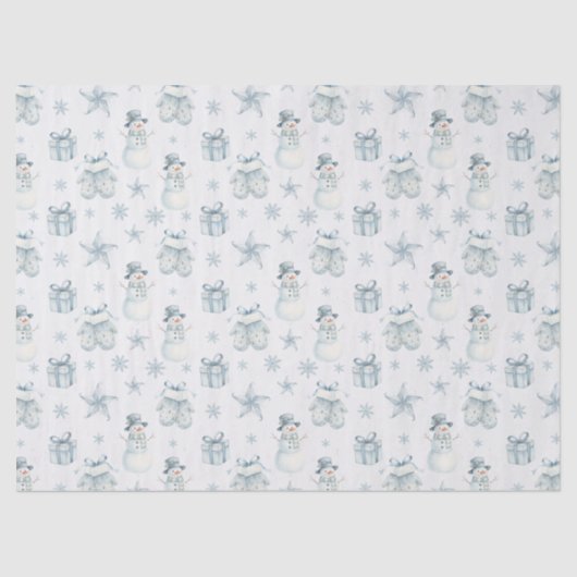 Snowman & Mittens Tissue Paper – Blue Winter Gift  薄葉紙 (正面)
