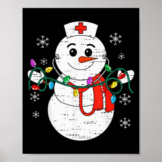 Snowman Nurse Christmas Stethoscope Xmas Scrub Top ポスター (正面)