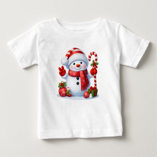 Snowman Peace Sign Christmas  ベビーTシャツ (正面)