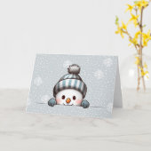 Snowman Peeking Personalized Christmas Card カード (黄色い花)