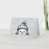 Snowman Peeking Personalized Christmas Card カード (正面)