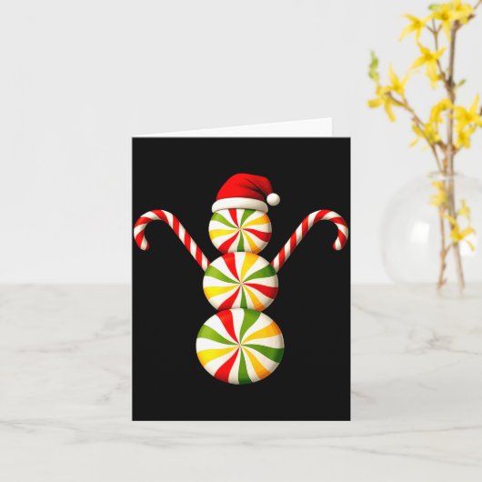 Snowman Peppermint Candies Merry Christmas Pajamas カード (黄色い花)