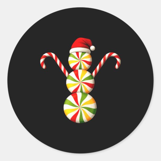 Snowman Peppermint Candies Merry Christmas Pajamas ラウンドシール (正面)