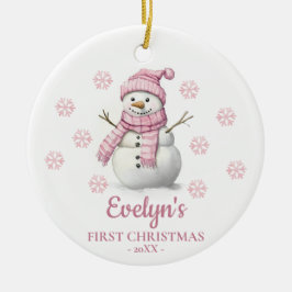 Snowman Personalized Girl's First Christmas セラミックオーナメント