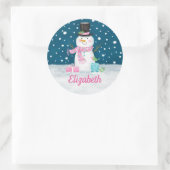 Snowman Pink Cute Personalized Christmas Holiday ラウンドシール (バッグ)