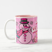 snowman pink, merry chrisnas ツートーンマグカップ (左)
