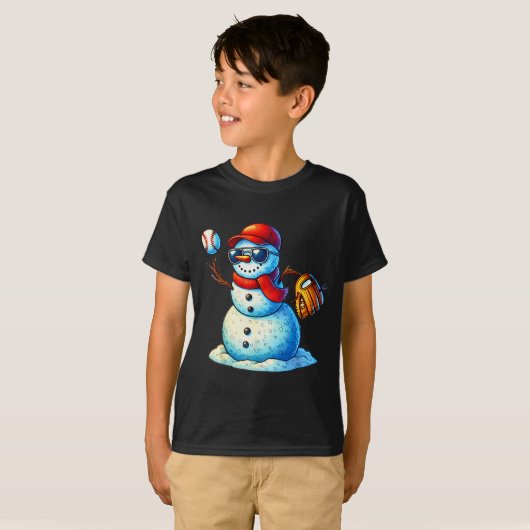 Snowman Playing Baseball As Tcher Boys Teens Chris Tシャツ (正面フル)