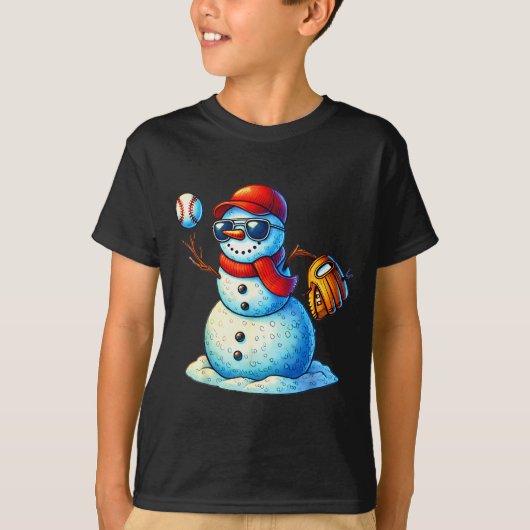 Snowman Playing Baseball As Tcher Boys Teens Chris Tシャツ (正面)