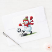 Snowman Playing Soccer Kicking Ball スクエアシール (封筒)