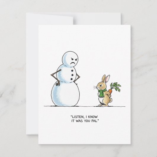Snowman Rabbit Mystery Funny Xmas Greeting シーズンカード (正面)