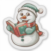 Snowman Reading a Christmas Storybook シール (正面)